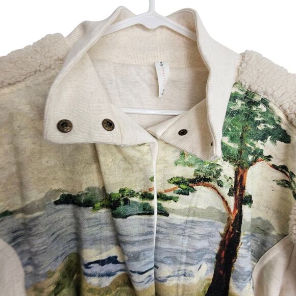 Anthropologie Daily Practice Faux Shearling Landscape Graphic Crop Jacket Sz XS - Picture 3 of 11